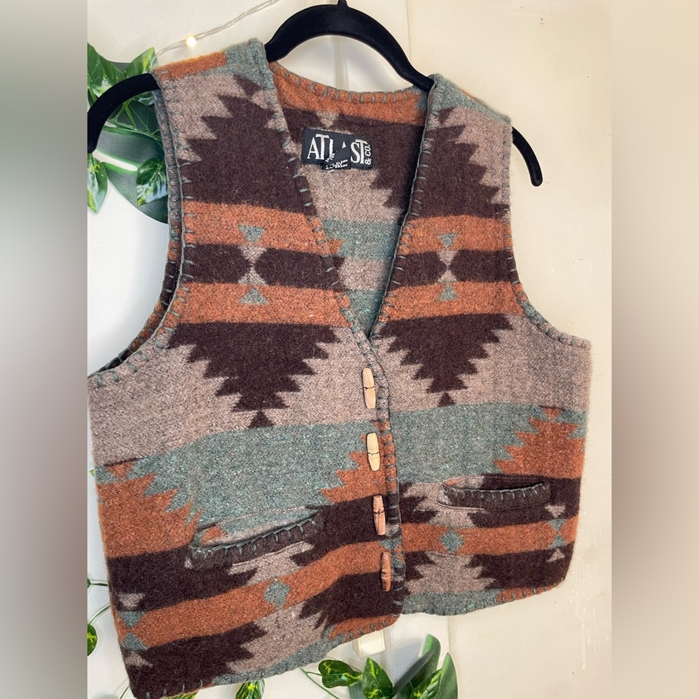 Vintage Boho Rustic Vest with Wood Buttons (M)